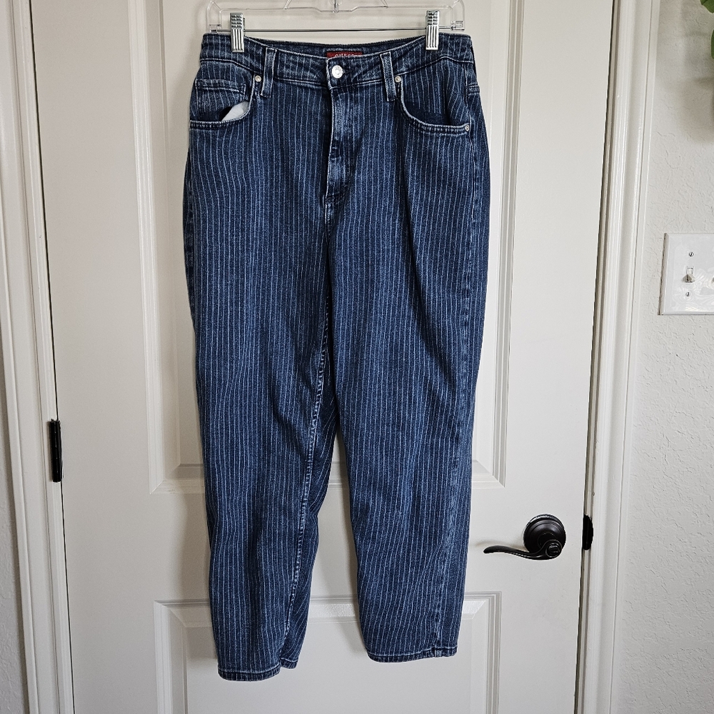 Guess Blue Pinstriped Blue Soft Stretch Tapered Women's Cropped Jeans Size 28